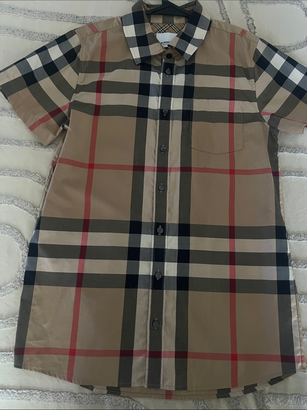 Burberry Beige, Black & Red Plaid Button-Down Shirt